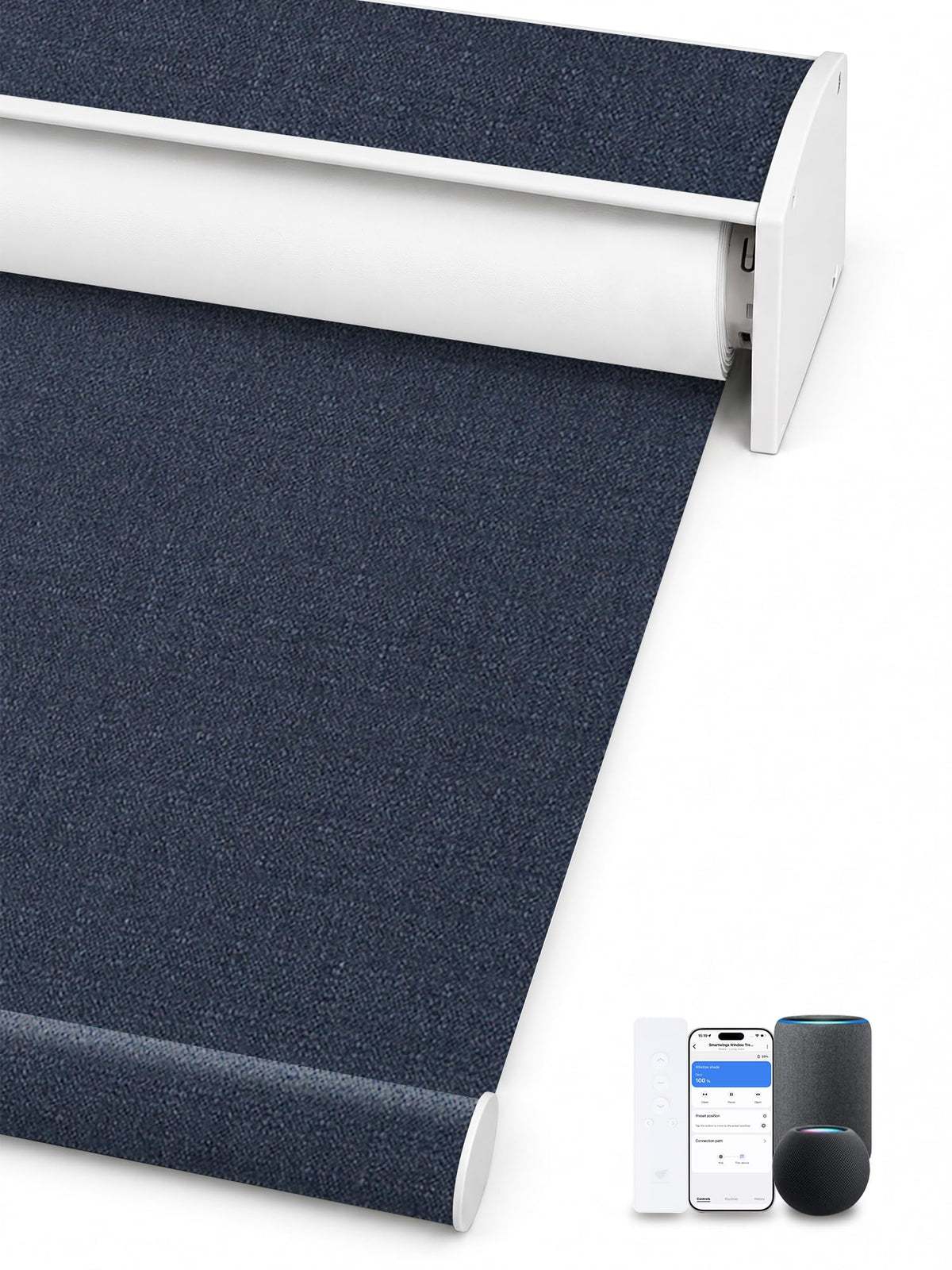 SmartWings Motorized Smart Roller Shades, 100% Blackout Essential Grey