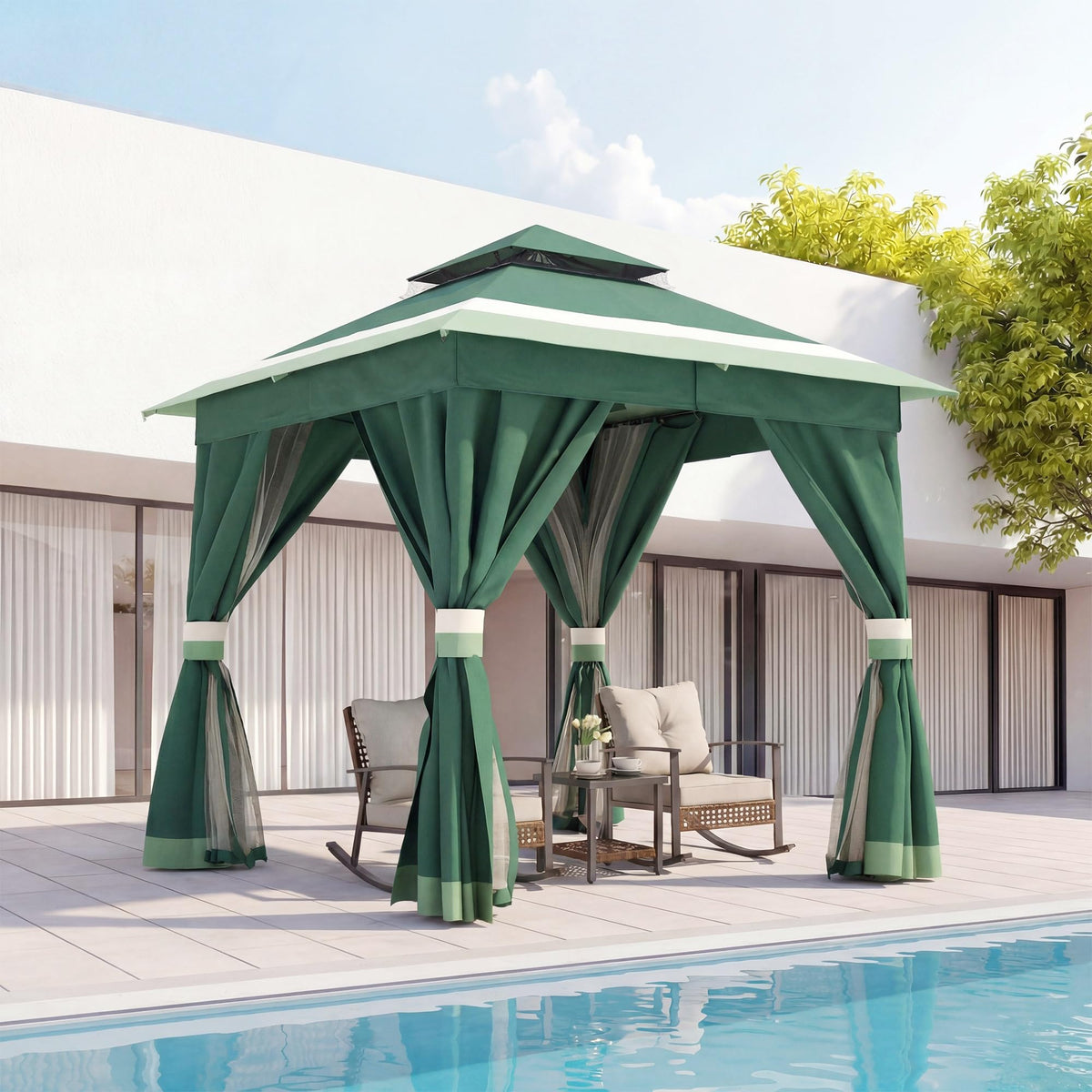 10x10 Arc Gazebo Canopy with Curtains & Double Roof
