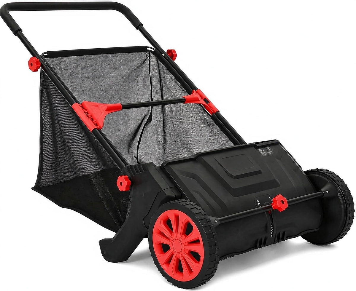 IDEALHOUSE Push Lawn Sweeper 26 Inch with Large 7 cu.ft. Hopper Bag