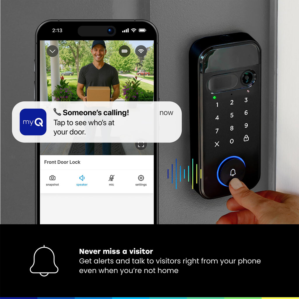 myQ Secure View™ 3-in-1 Smart Lock with 2K HDR Video Doorbell Camera, Face Access, Fingerprint Access, PIN & App Control — Intelligent Entry with Built-in Camera, Color Night Vision & Two-Way Audio