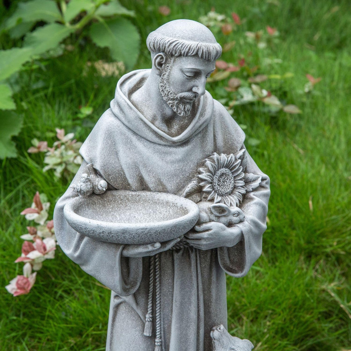 St Francis of Assisi Statue Outdoor, 22.5 Inches St Francis Bird Bath Sculpture, Hand Painted St. Francis with Animals Garden Statue for Home Yard Patio Lawn Hallway Decor (Stone Color)
