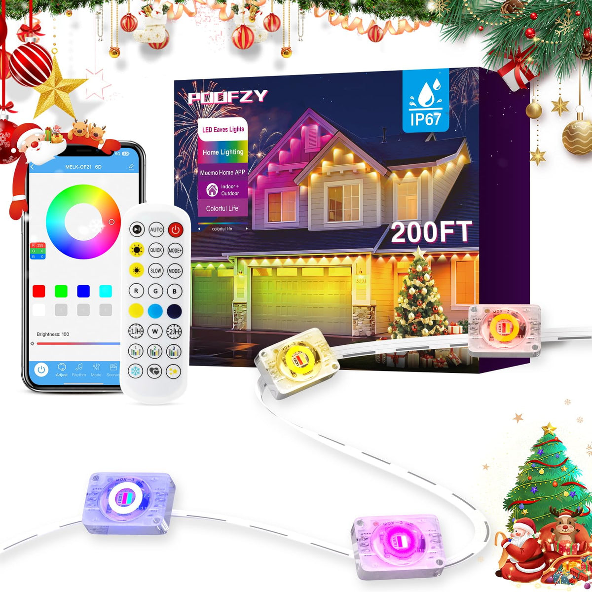 Permanent Outdoor Lights, 200ft Christmas RGB+IC Lights with 100 Modes