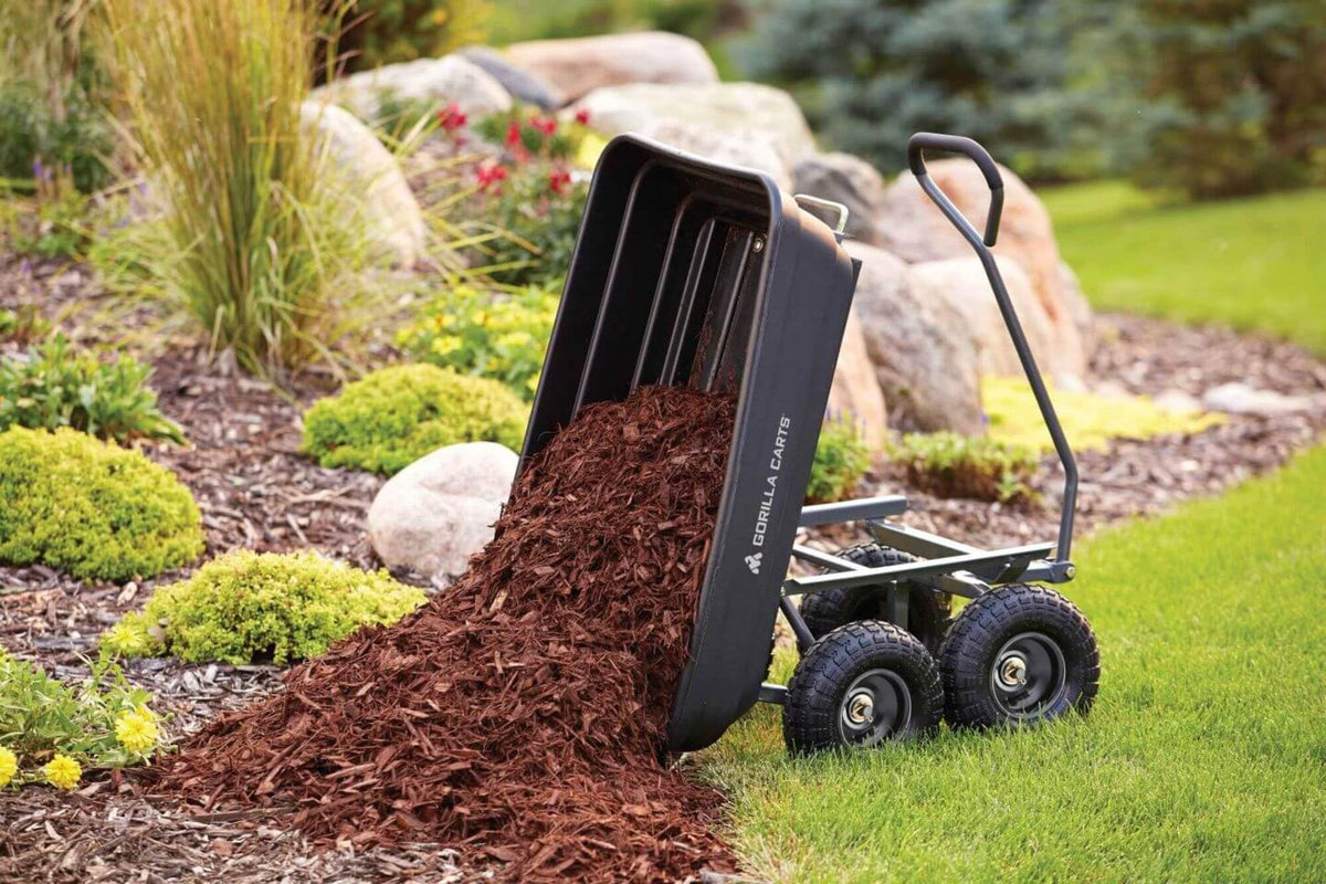 Gorilla Carts 600 lb Poly Garden Dump Cart, 4 Cu Ft Wagon, Quick-Release