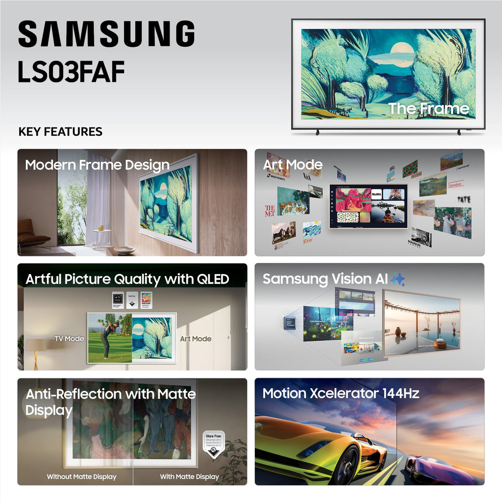 Samsung 55-Inch Class The Frame LS03F 4K QLED Smart TV (2025 Model) Slim Fit Wall Mount, Modern Frame Design, NQ4 AI Gen2 Processor, Art Mode, Artful Picture Quality, Samsung Vision AI, Alexa Built-in
