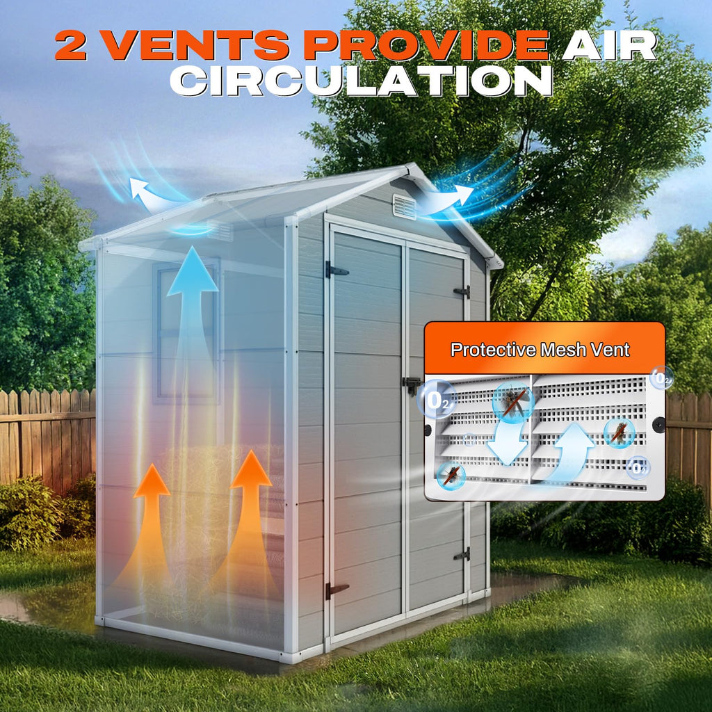 Quictent 6x4FT Resin Storage Shed with Floor, Plastic Shed(Base 5.6X3.7FT)