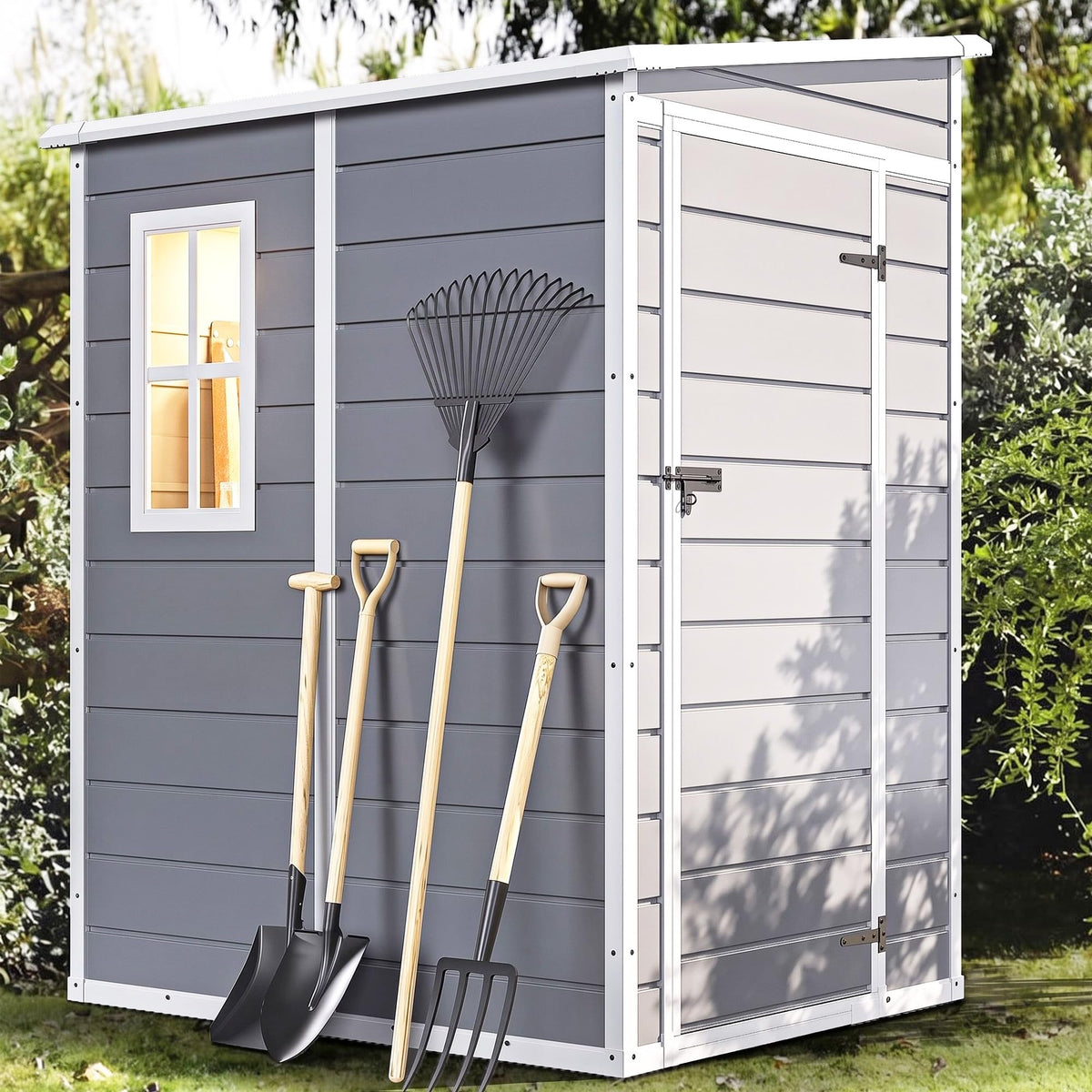DWVO 5x4FT Resin Outdoor Storage Shed with Floor, Garden Tool Shed