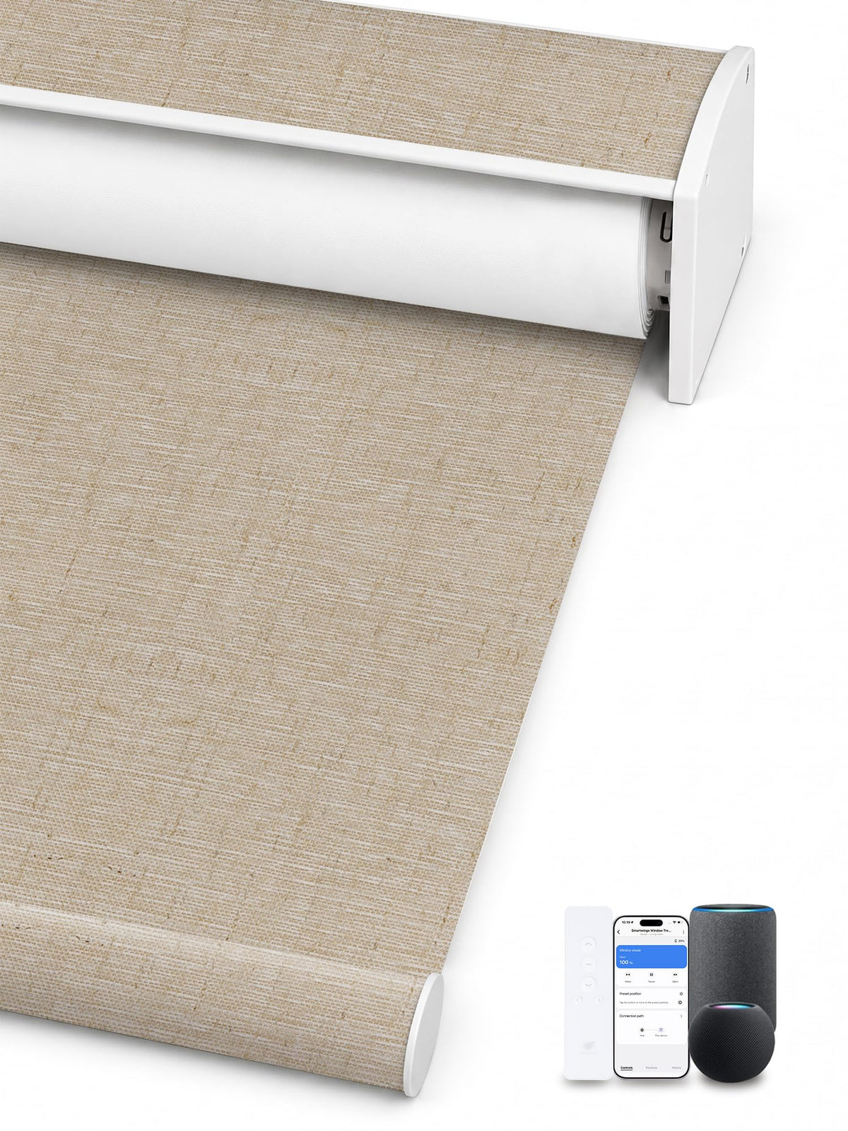 SmartWings Motorized Smart Roller Shades, 100% Blackout Essential Grey