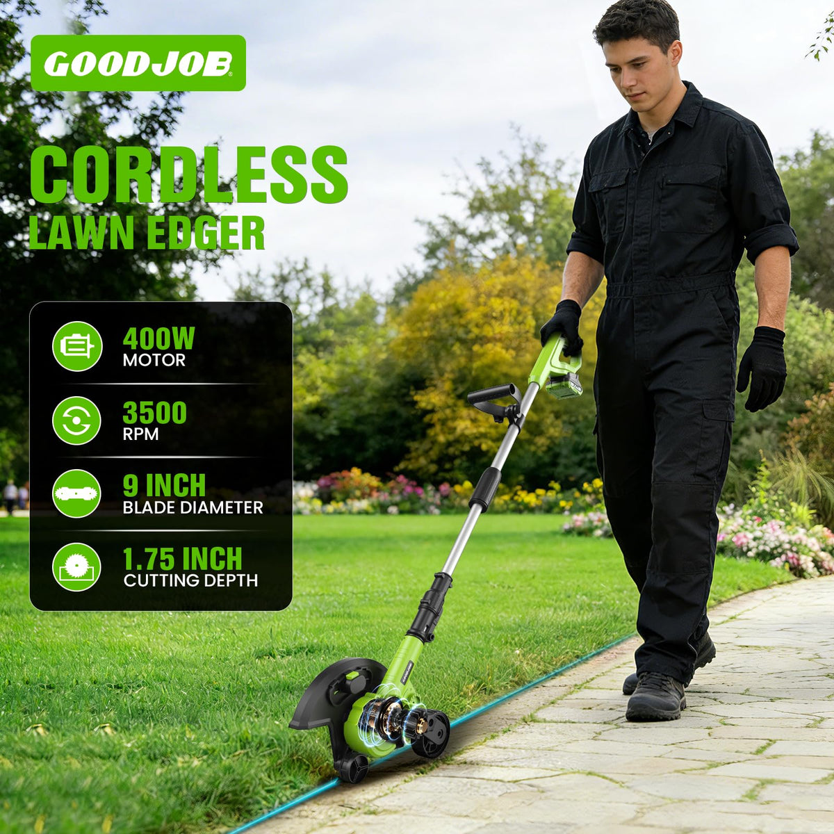 Cordless Lawn Edger, 20V Battery Powered Edger for Lawns Sidewalk