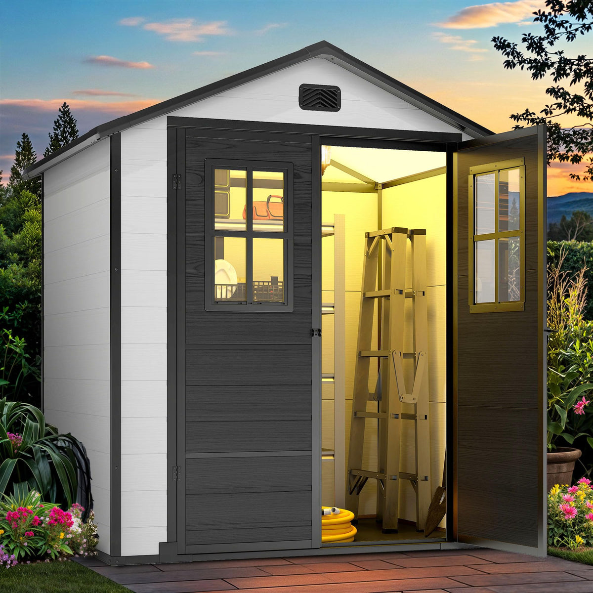 DWVO 5x4FT Resin Outdoor Storage Shed with Floor, Garden Tool Shed