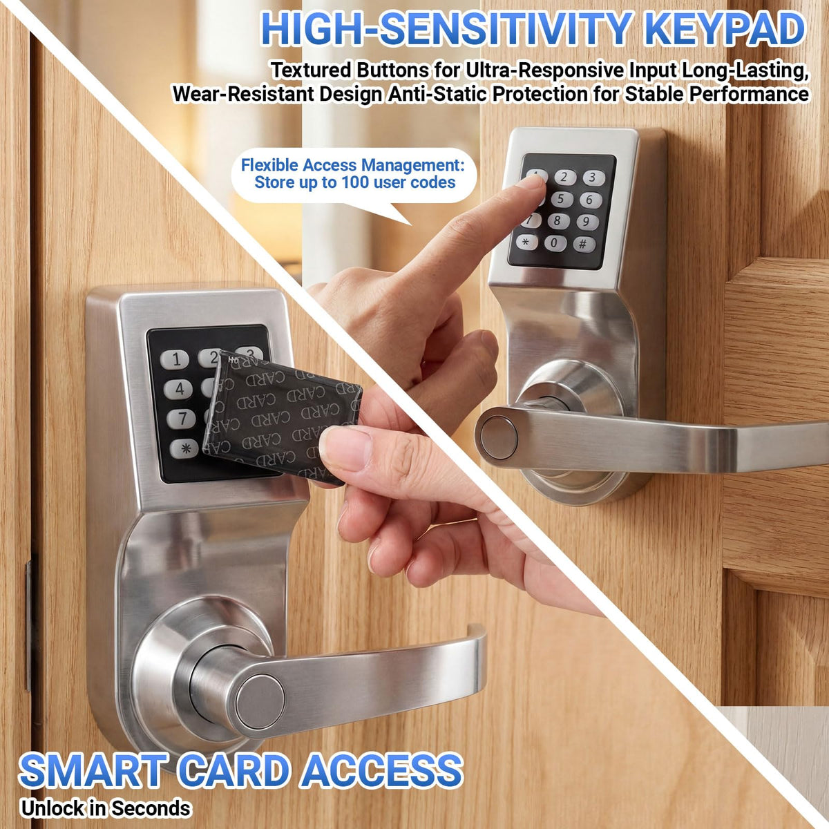 Hicarer 1 Pack Commercial Keyless Door Lock with Keypad Lever, Silver