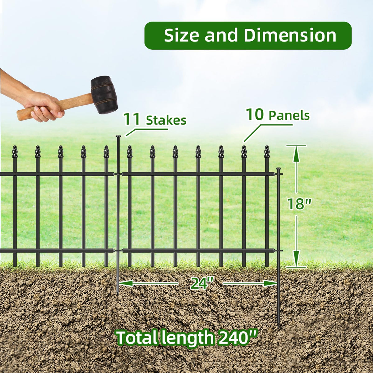 Decorative Metal Garden Fence 18" x 20', Small Fence Border with Stakes