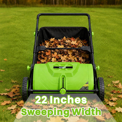 22-Inch Push Lawn Sweeper, Leaf & Grass Collector for Clippings, Wet Leaves
