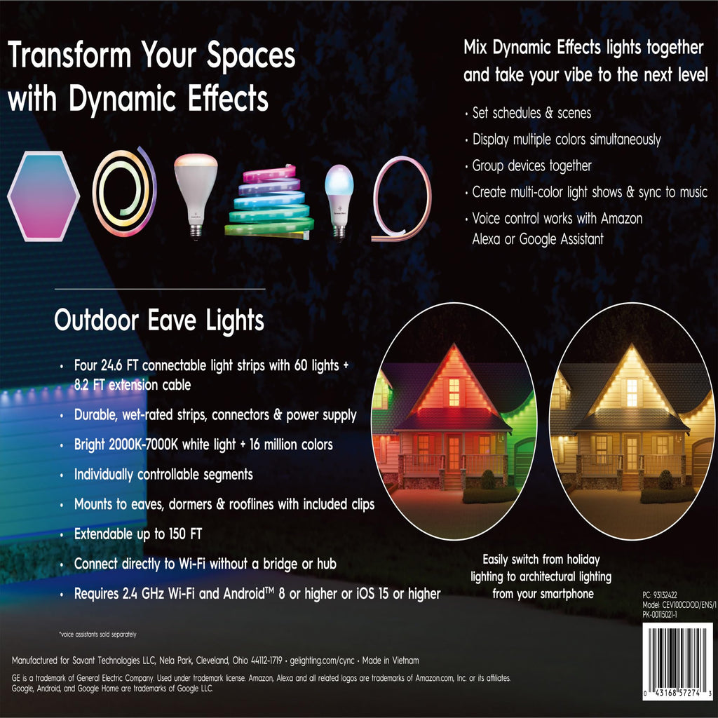 GE Cync Dynamic Effects Smart Eave Lights, Color-Changing, 100ft