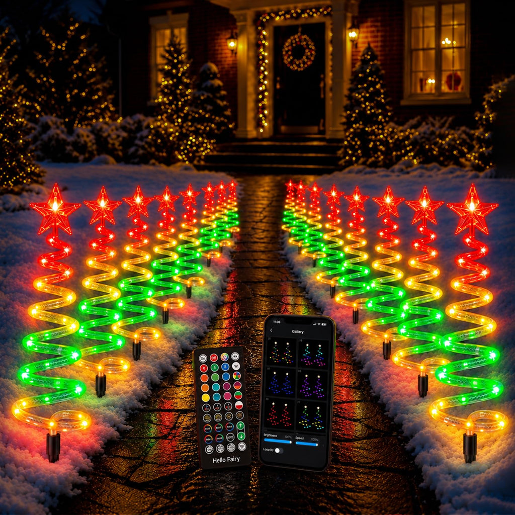 16 Pack Christmas Pathway Lights Outdoor, Smart RGB Spiral Xmas Tree Lights
