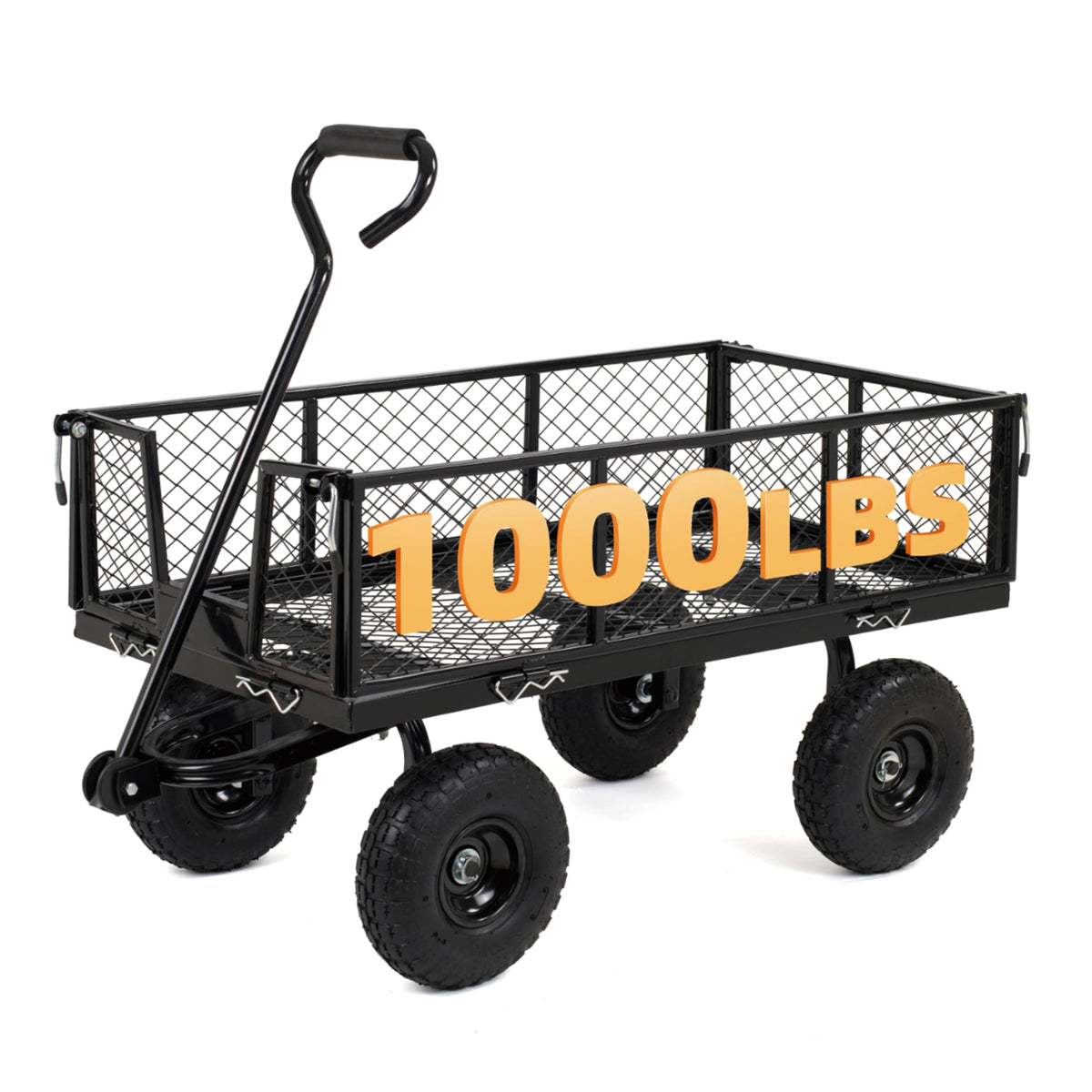 Finnhomy Heavy Duty 1000 Lbs Capacity Mesh Steel Garden Cart, Pullable Garden Wagons Carts on Wheels, Folding Utility Wagon with Removable Sides for Outdoor, Yard, Lawn, Yellow