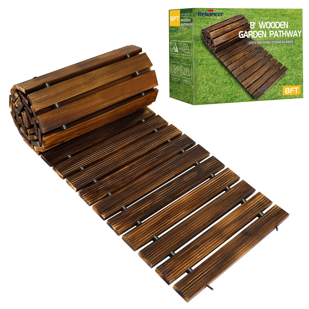 24' Wooden Garden Pathway,Outdoor Roll Out Walkway,Patio Footpath