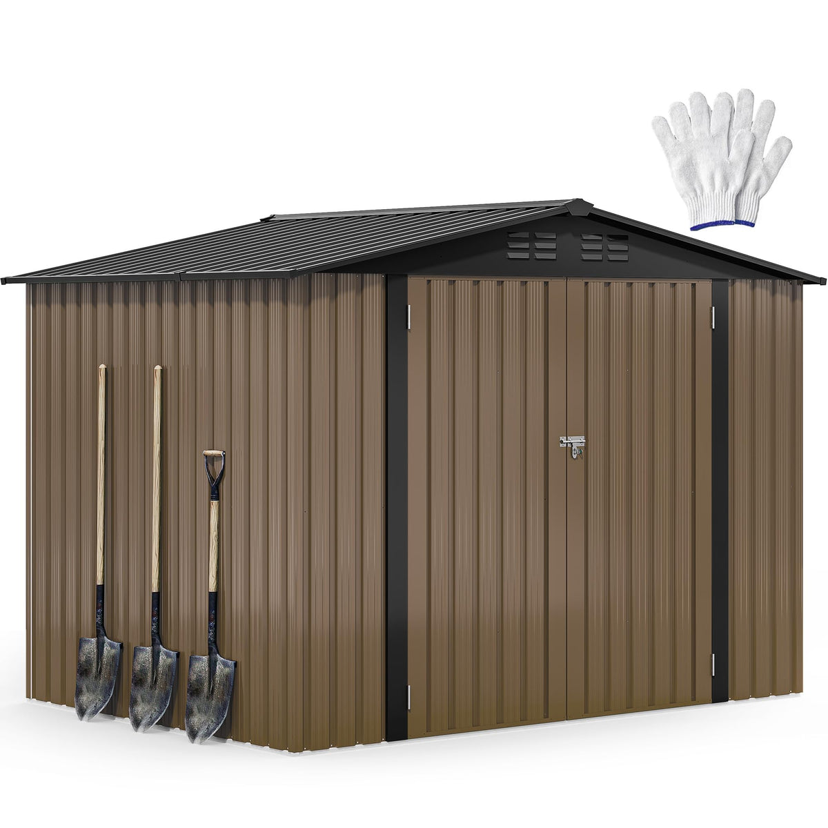 DWVO 8x6 FT Outdoor Storage Shed, Metal with Lock & Window - Gray & White