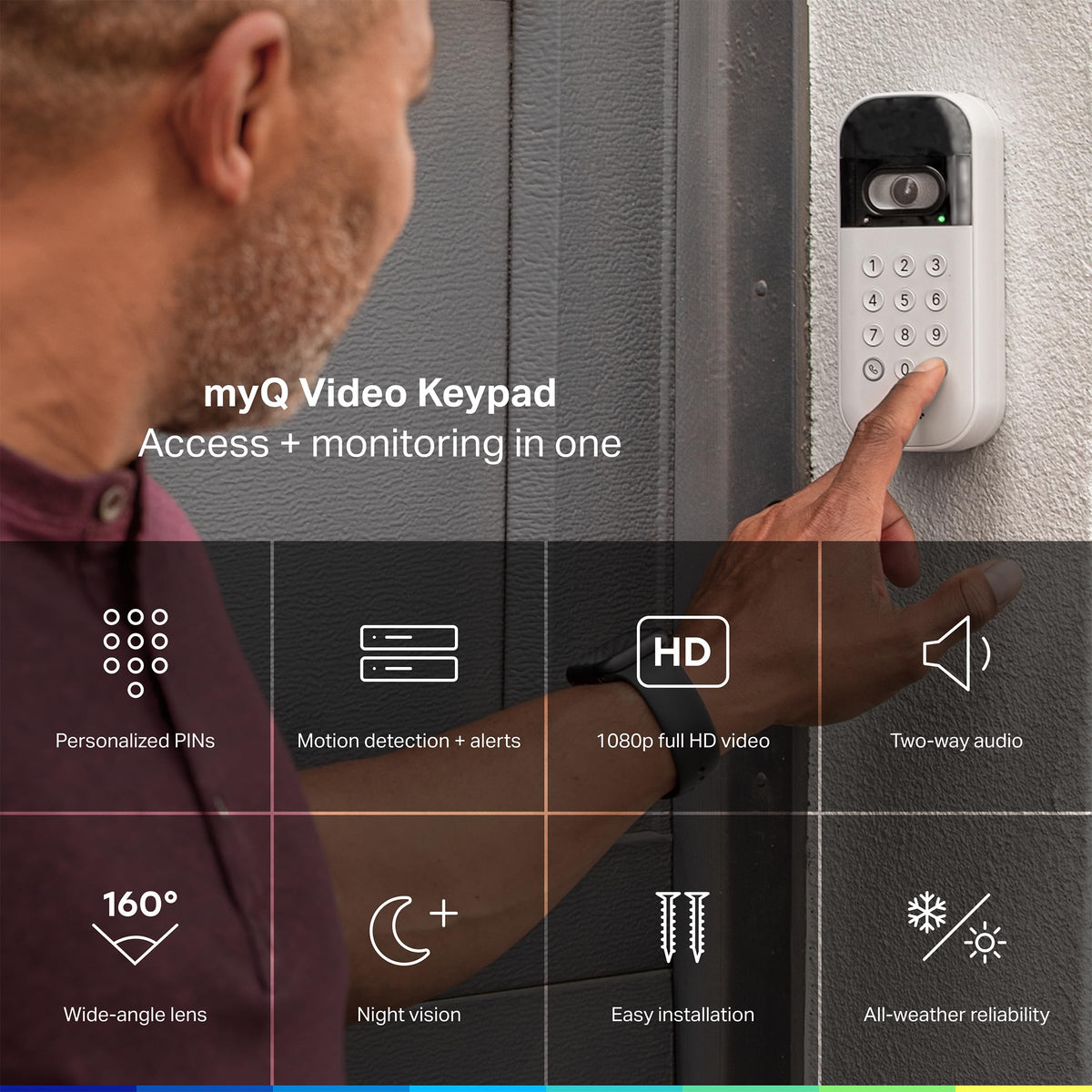 myQ Smart Garage Door Video Keypad + Wired Power Adapter Kit, with Wide-Angle Camera, Customizable PIN Codes, and Smartphone Control, Works with Chamberlain, LiftMaster and Craftsman openers