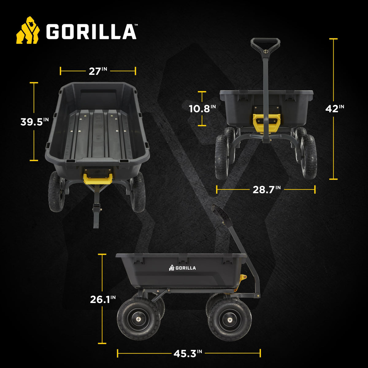 Gorilla Carts Dump Garden Cart, 7 Cu Ft ,1200 lb Capacity, No-Flat Tires