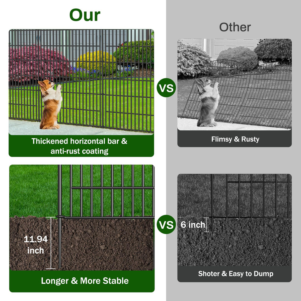 10 Panel No Dig Decorative Garden Fence 48" H x 22.6'L Outdoor Dog Barrier