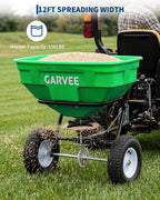 Heavy Duty 125L Tow Behind Broadcast Spreader – 9.8FT Spreading Width, 30 Current Settings, Global Hitch, for UTV, ATV, Tractor, Fertilizer, Seed, Salt, Ice Melt – Green (Douzi) + Black Rod
