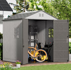 KINYING 6x4 FT Vertical Outdoor Storage Shed,Resin Clearance Outdoor Sheds with Floor,Garden Tool Shed for Lawn Mower/Bike Storage/Trash Cans/Pool Supplies,Lockable
