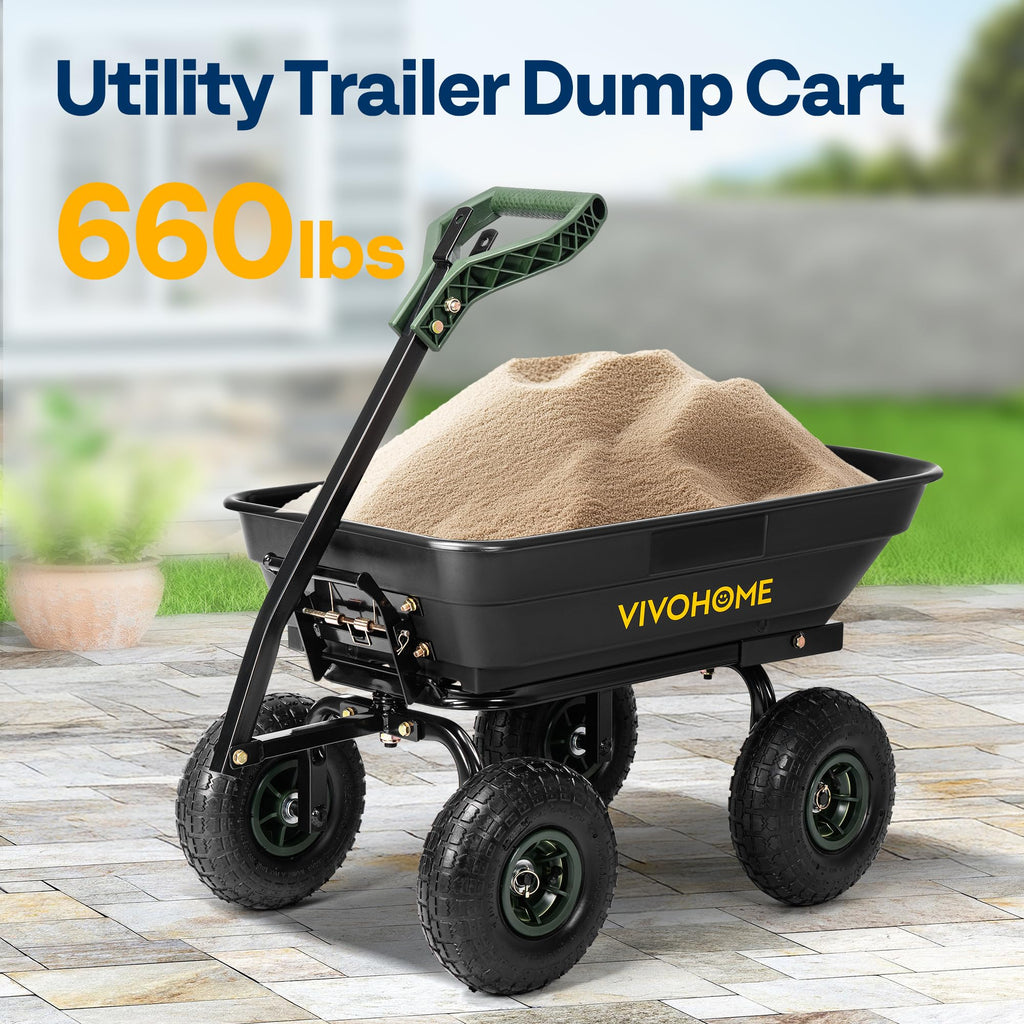 VIVOHOME 4 Cu.ft 660lbs Wheelbarrow Dump Garden Cart
