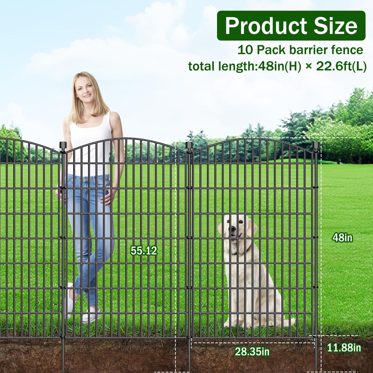 10 Panel No Dig Decorative Garden Fence 48" H x 22.6'L Outdoor Dog Barrier