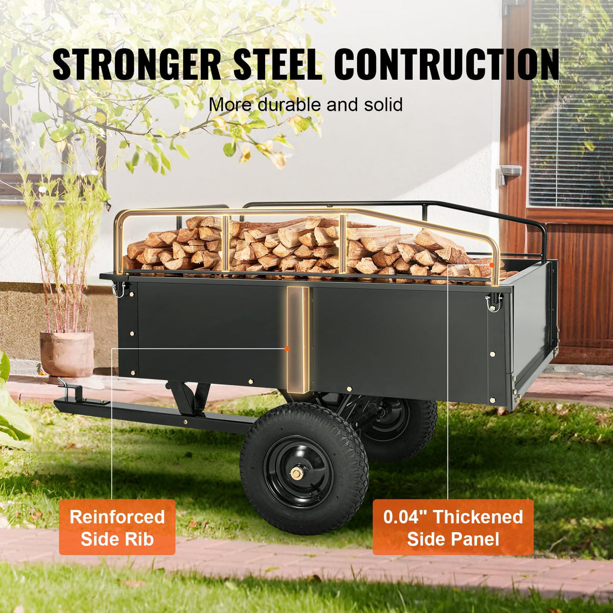 VEVOR Heavy Duty ATV Trailer Steel Dump Cart Tow Behind, 750 lbs 12 Cubic Feet, Garden Utility Trailer Yard Trailers with Removable Sides for Riding Lawn Mower Tractor