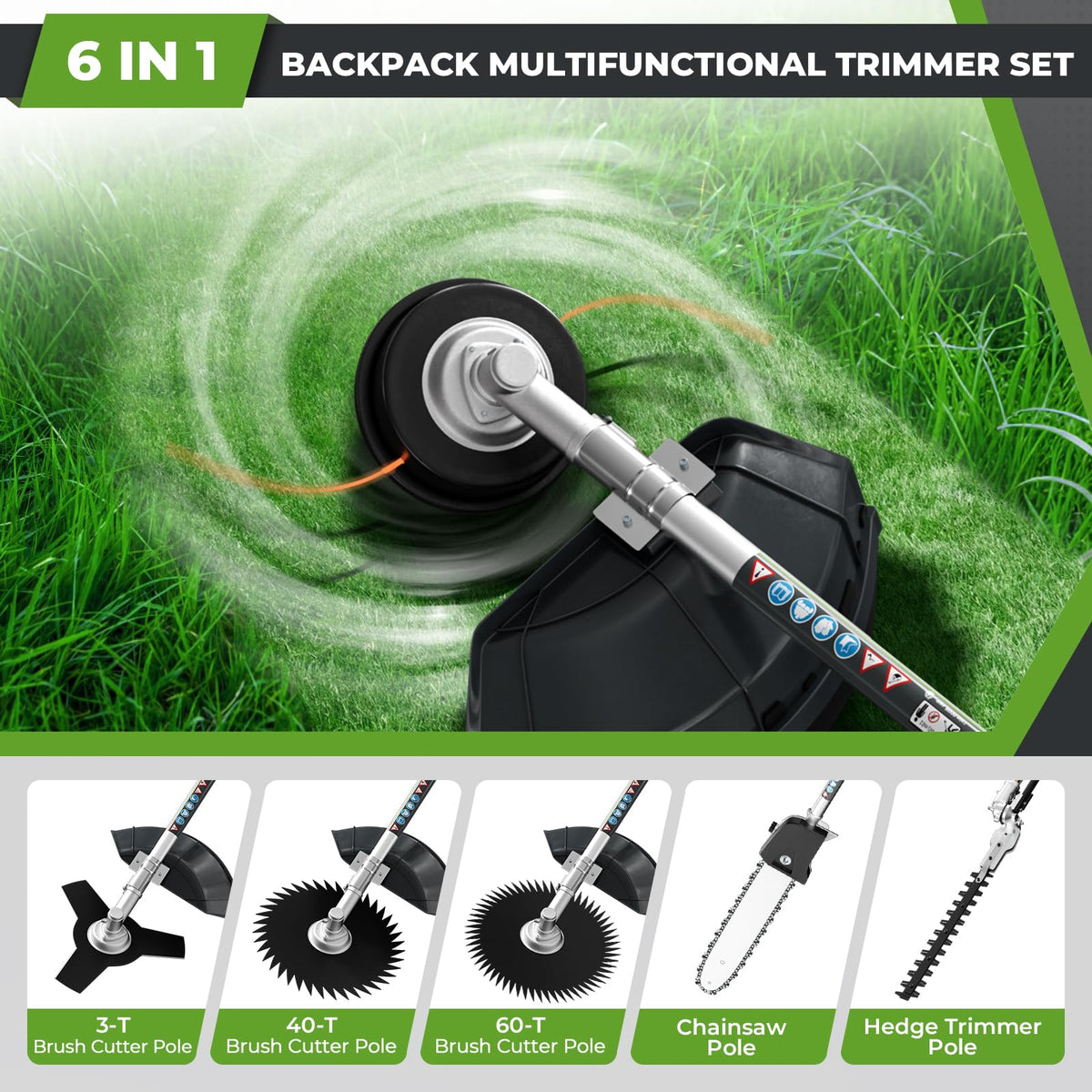 52CC 6-in-1 Weed Wacker Gas Powered Backpack Weed Eater