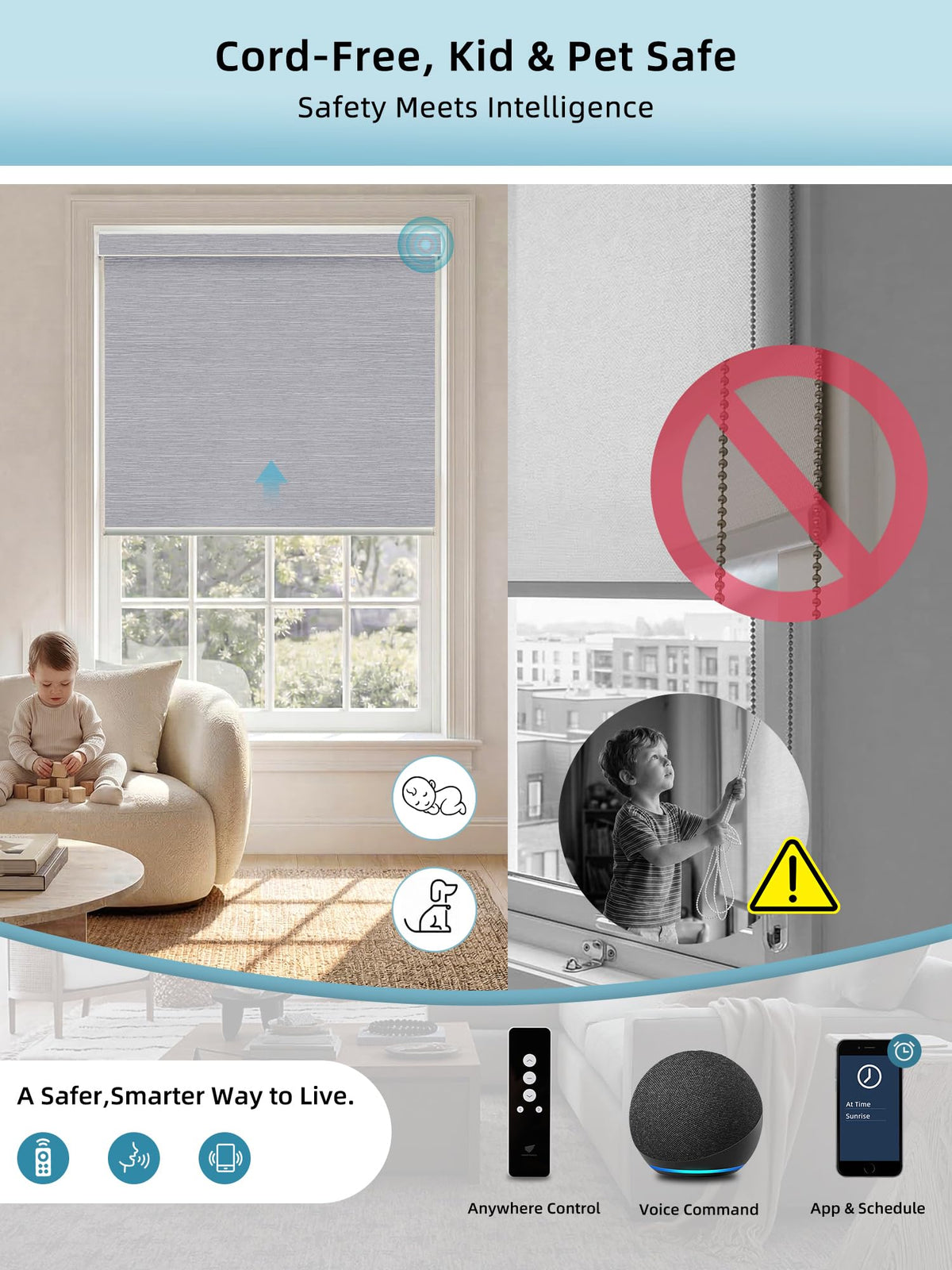 SmartWings Motorized Smart Roller Shades, 100% Blackout Essential Grey