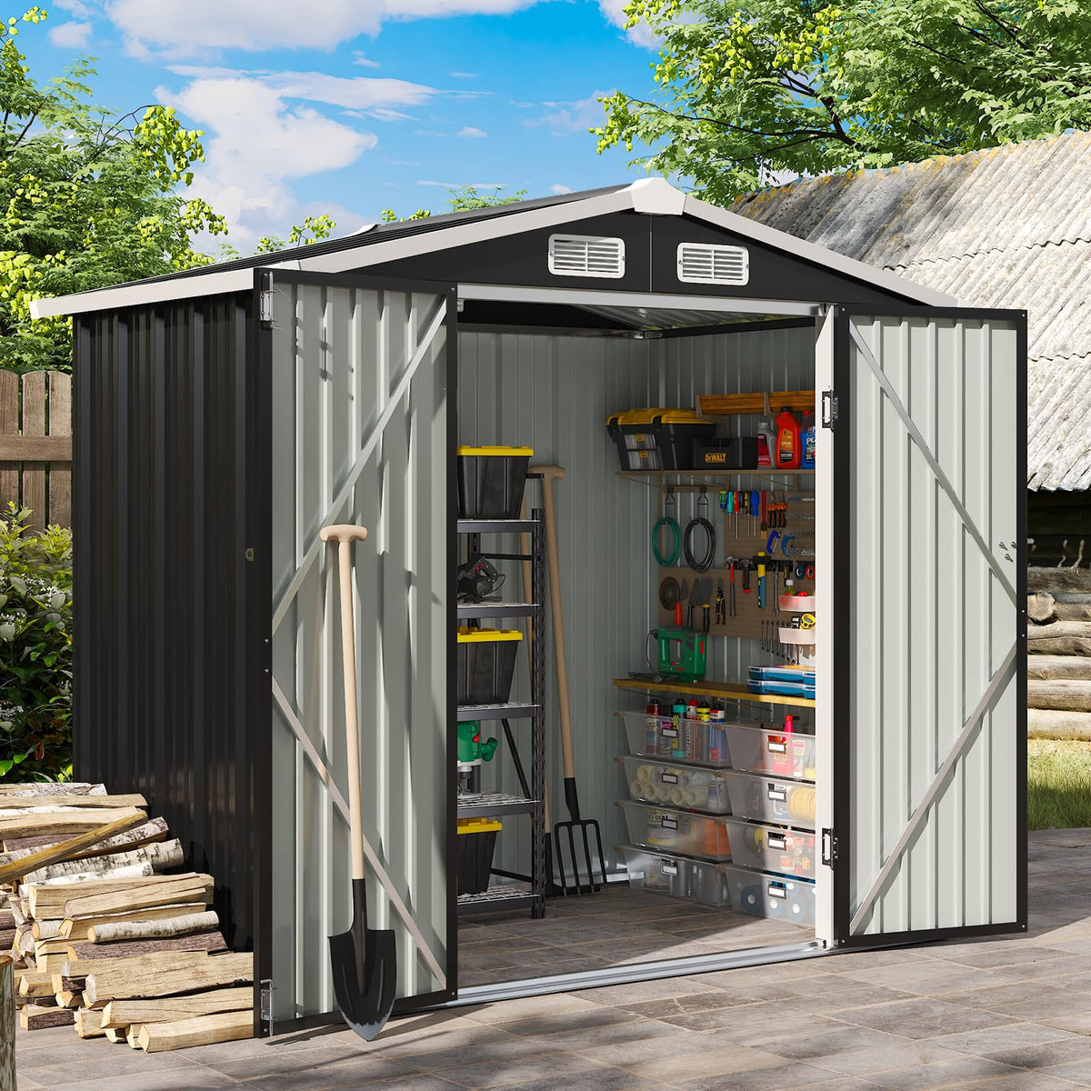 Aoxun 6x4 FT Shed Outdoor Storage Shed, Black