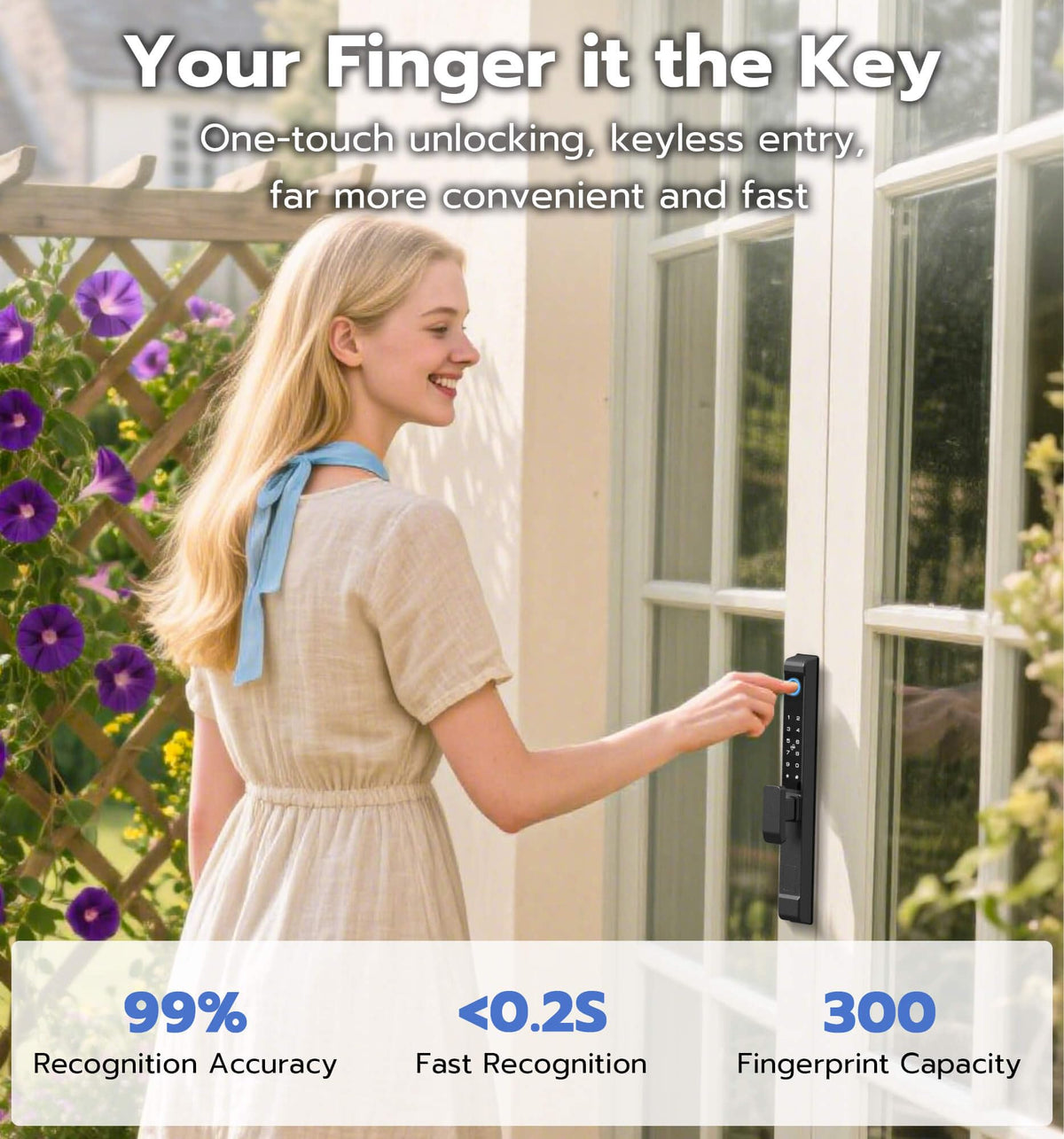 Anweller 2885 Mortise Sliding Glass Door Lock, Smart Fingerprint Code Keypad RFID Remote App Electronic Digital Biometric Safety Patio Door Double Hook Mortise Lock Set with Handle