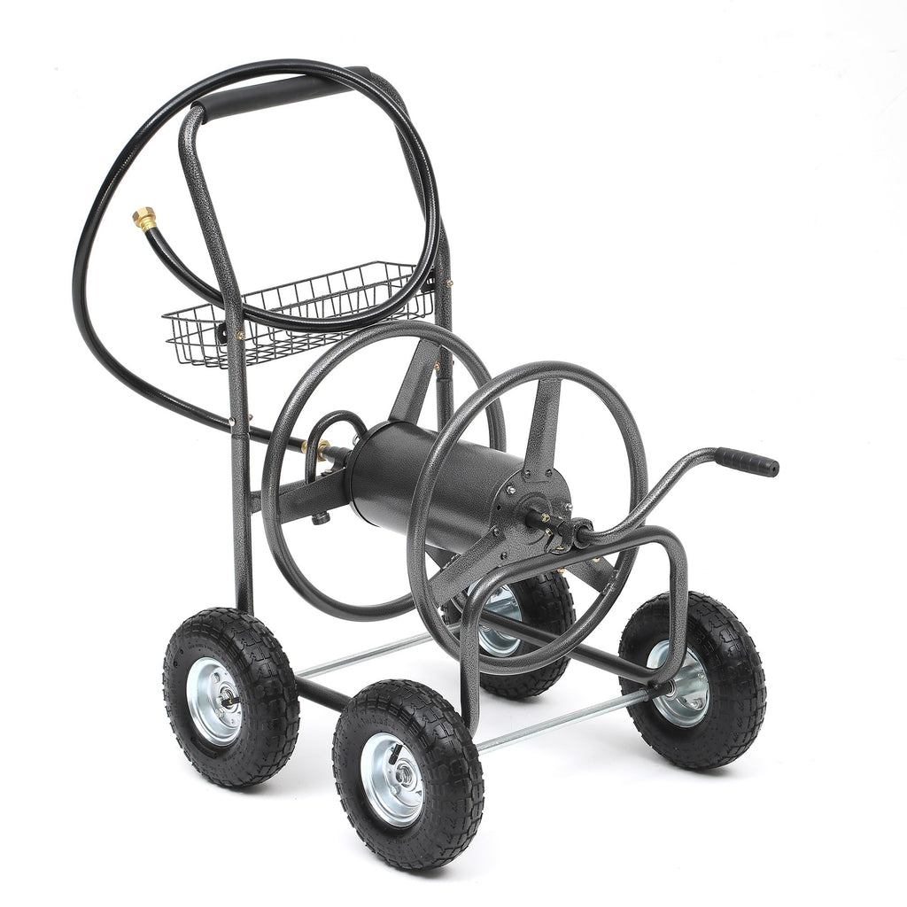 250ft Heavy Duty Hose Reel Cart with 4 Wheels, 5/8" Hose Capacity