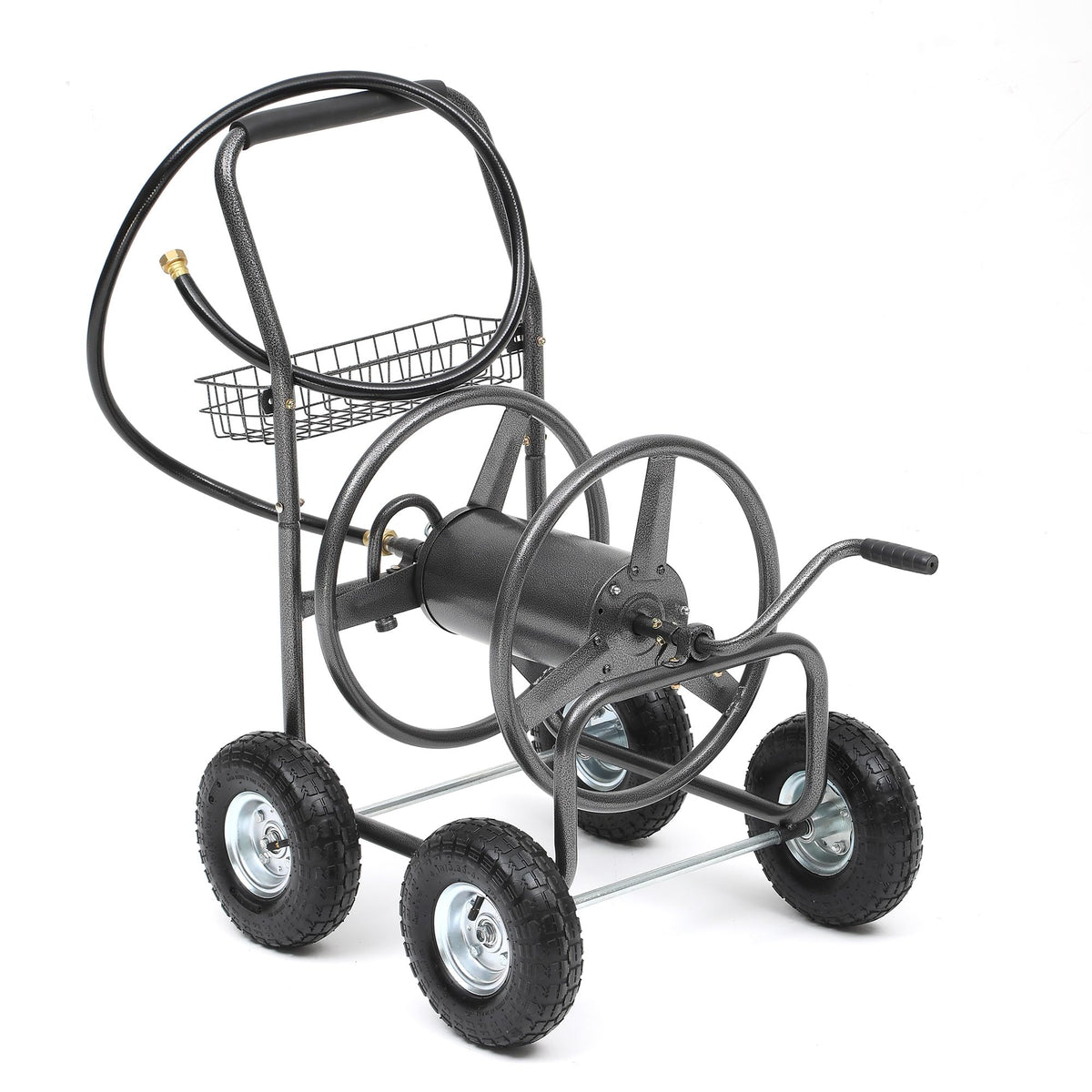 250ft Heavy Duty Hose Reel Cart with 4 Wheels, 5/8" Hose Capacity
