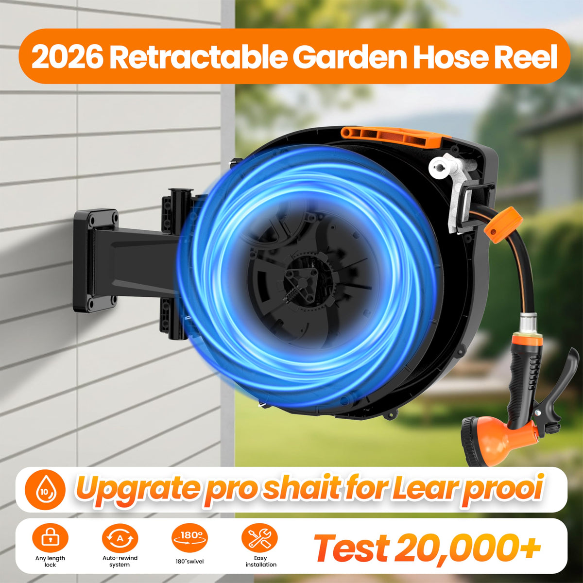 Retractable Garden Hose Reel, 1/2 in x 100 ft Wall Mounted Hose Reel
