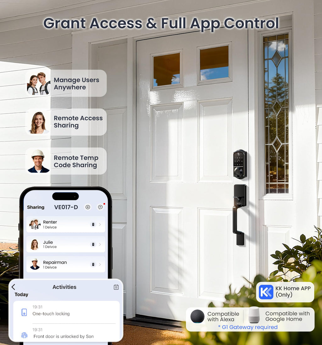 Veise VE017-D Fingerprint Smart Front Door Lock Set, Matte Black