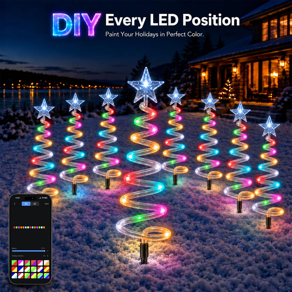 16 Pack Christmas Pathway Lights Outdoor, Smart RGB Spiral Xmas Tree Lights