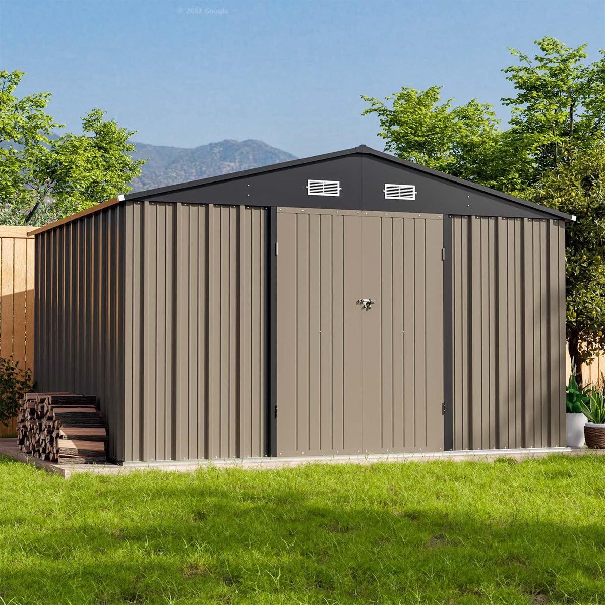 Patiowell 6x4 FT Outdoor Storage Shed, Metal Storage Sheds, Brown