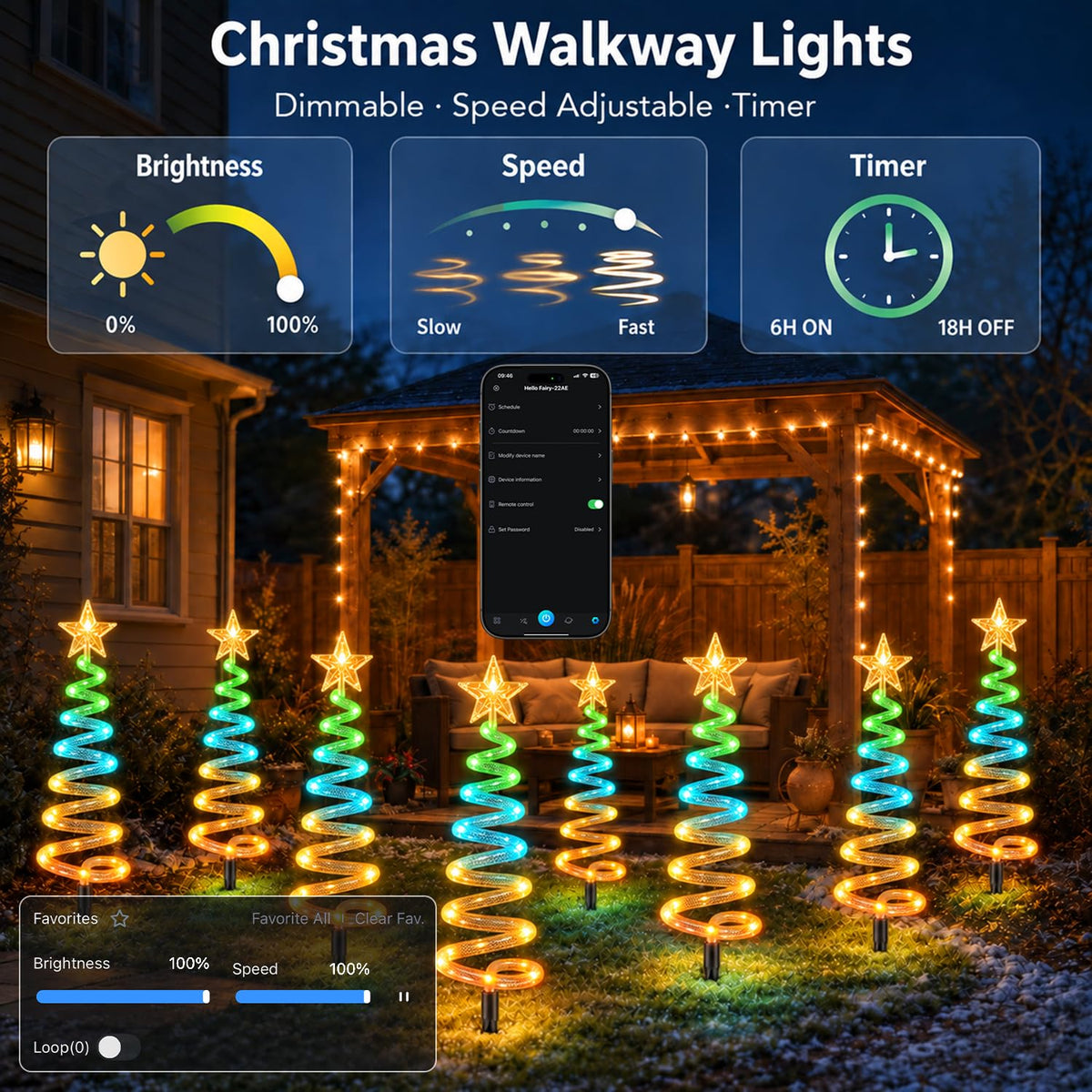 16 Pack Christmas Pathway Lights Outdoor, Smart RGB Spiral Xmas Tree Lights