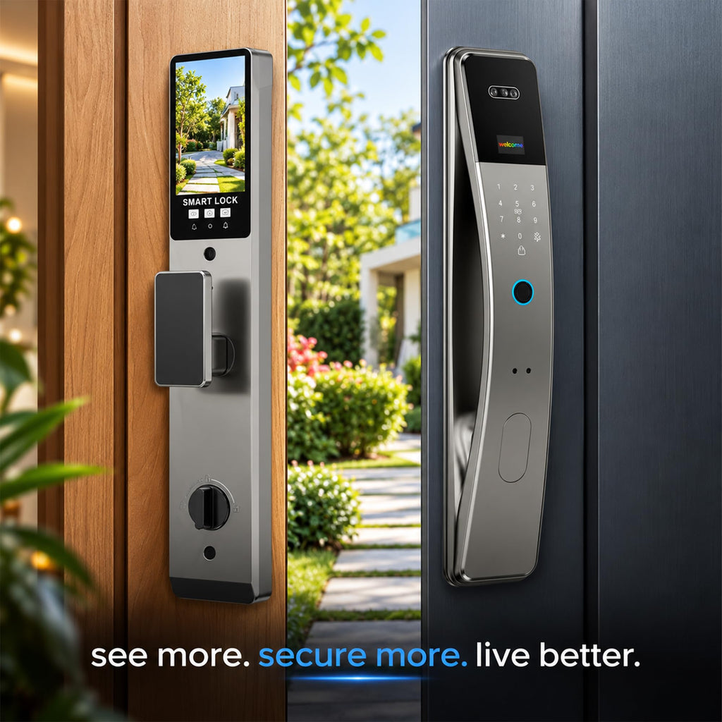 Smart Lock with Face Recognition: Biometric Palm Vine & Fingerprint, Video Intercom, Wishome APP Control, Keyless Entry Door Lock with HD Camera Display, Anti-Theft Alarm (Silver)