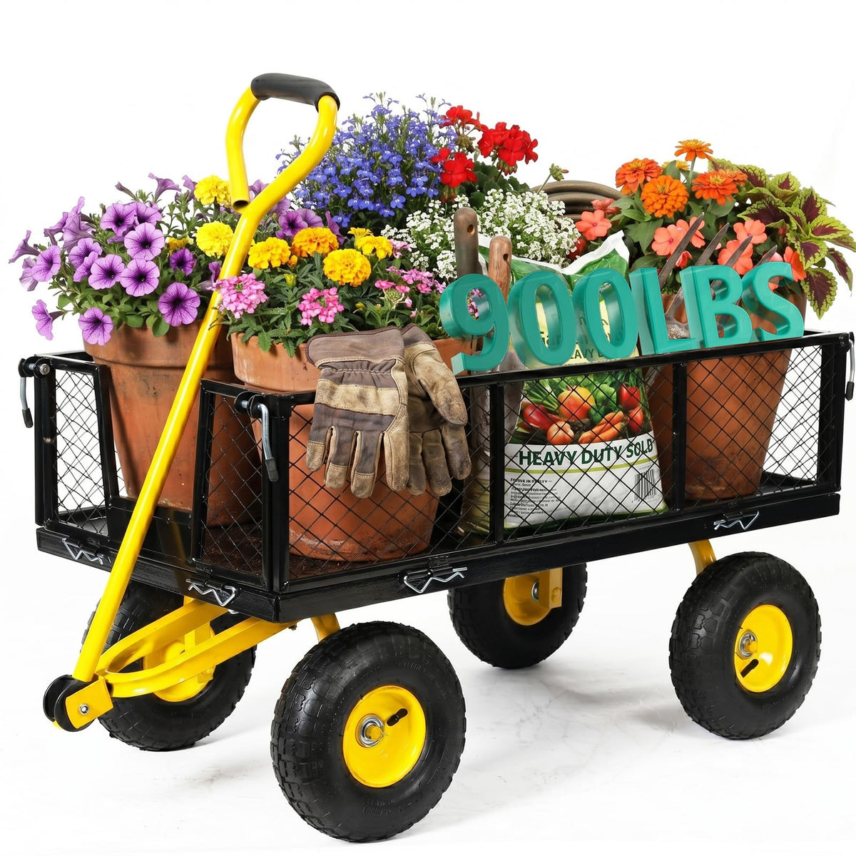 SUNNYFEEL Steel Garden Cart Heavy Duty 900 LBS Utility Wagon on Wheels