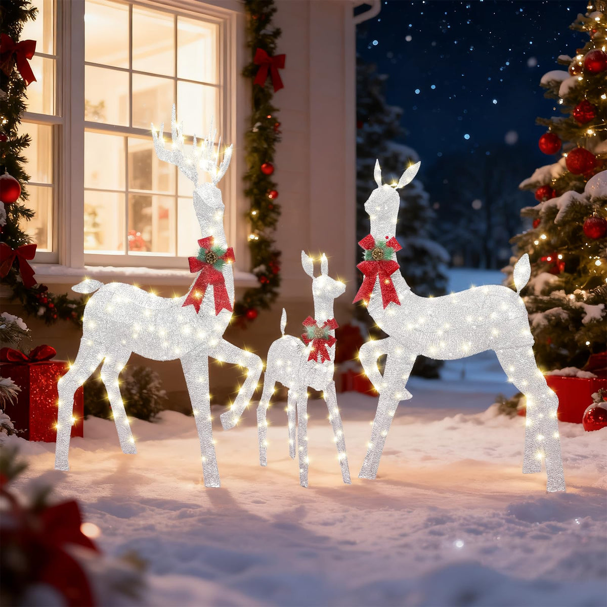 3Pcs Large 5FT Pre-Lit Christmas Reindeer Family Set, Brown