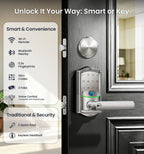 Veise VE029-E WiFi Smart Lever Lock with Non-Keyed Deadbolt, Satin Nickel