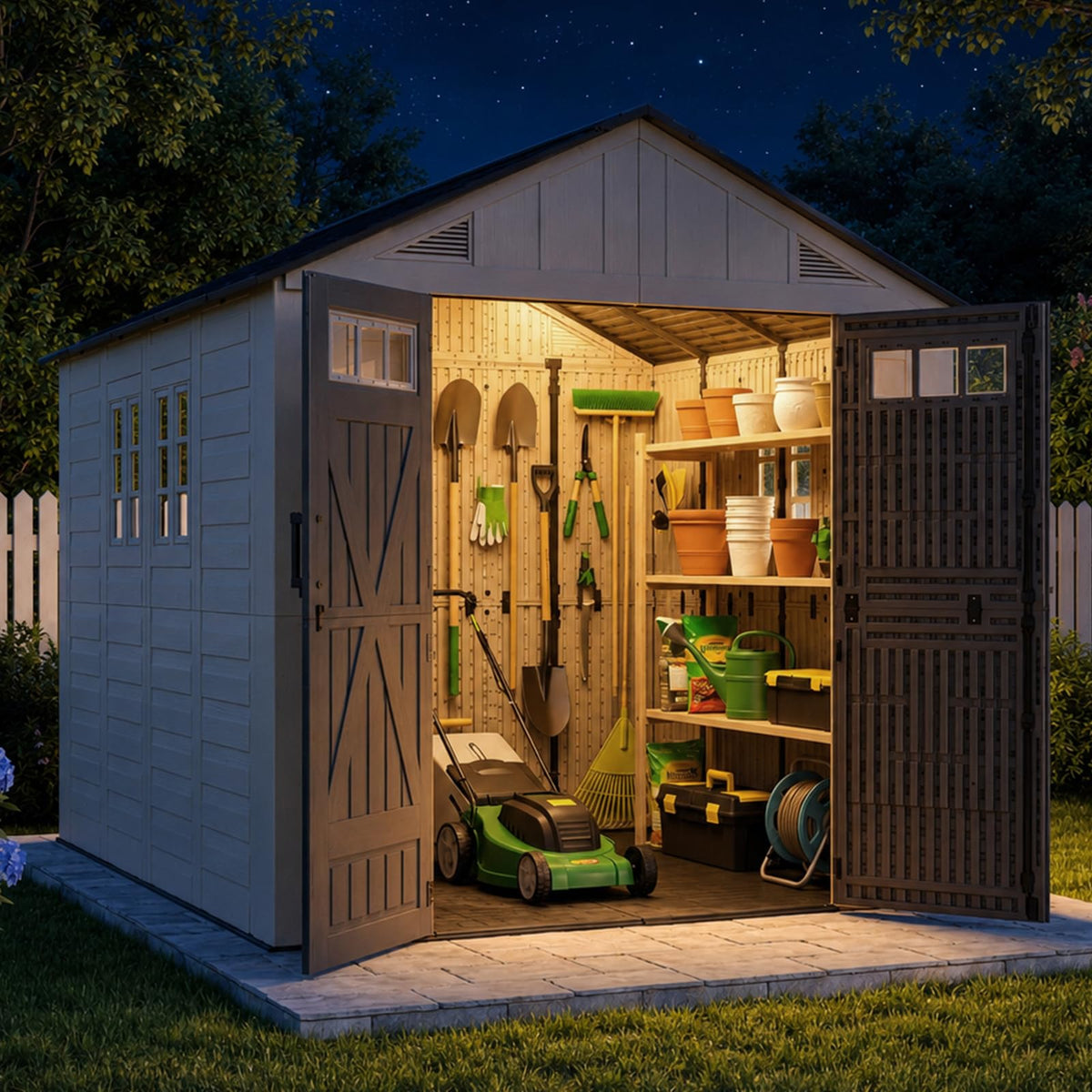 Aoxun 8x6 Ft Outdoor Storage Shed with Floor, Large Resin Outdoor Shed with Lockable Door & Windows, Garden HDPE Sheds for Lawn Tools, Pool Supplies & Bikes