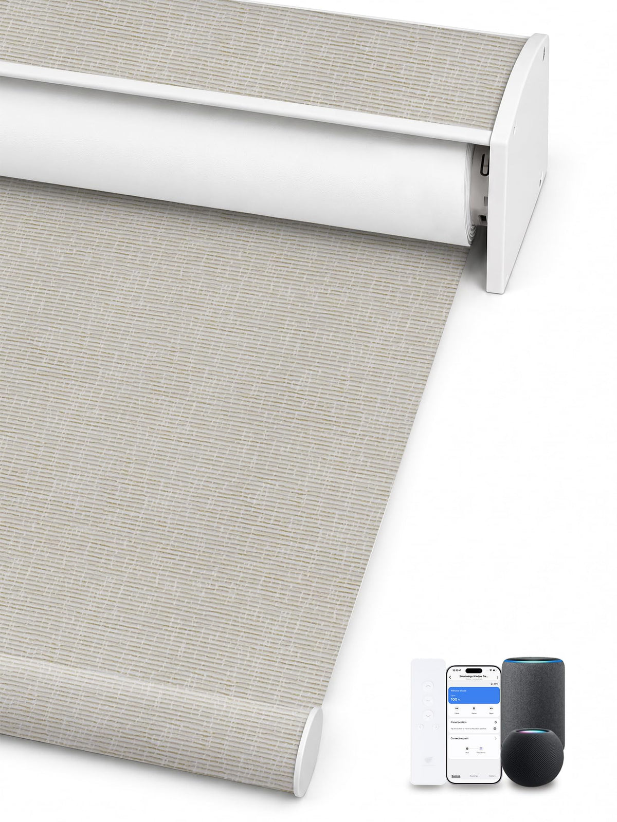 SmartWings Motorized Smart Roller Shades, 100% Blackout Essential Grey