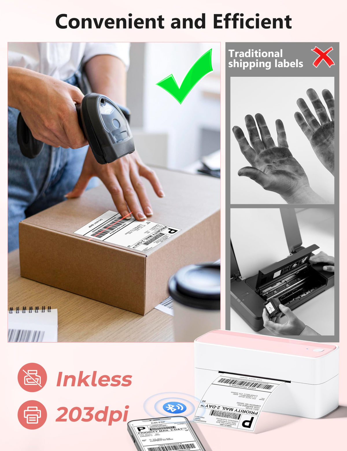 Phomemo Bluetooth Thermal Shipping Label Printer with Holder & 500pcs Label