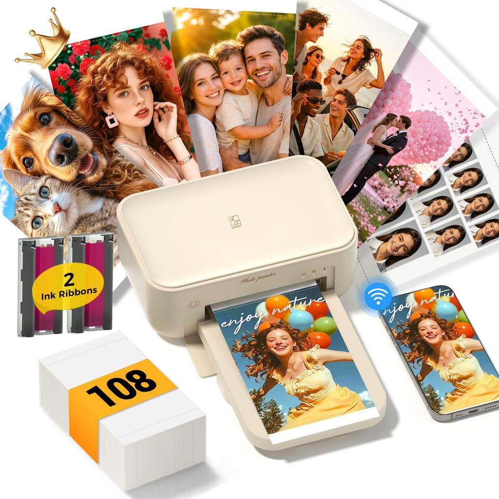 HPRT Photo Printer 4x6 with 108 Sheets Photo Paper & 2 Ribbons