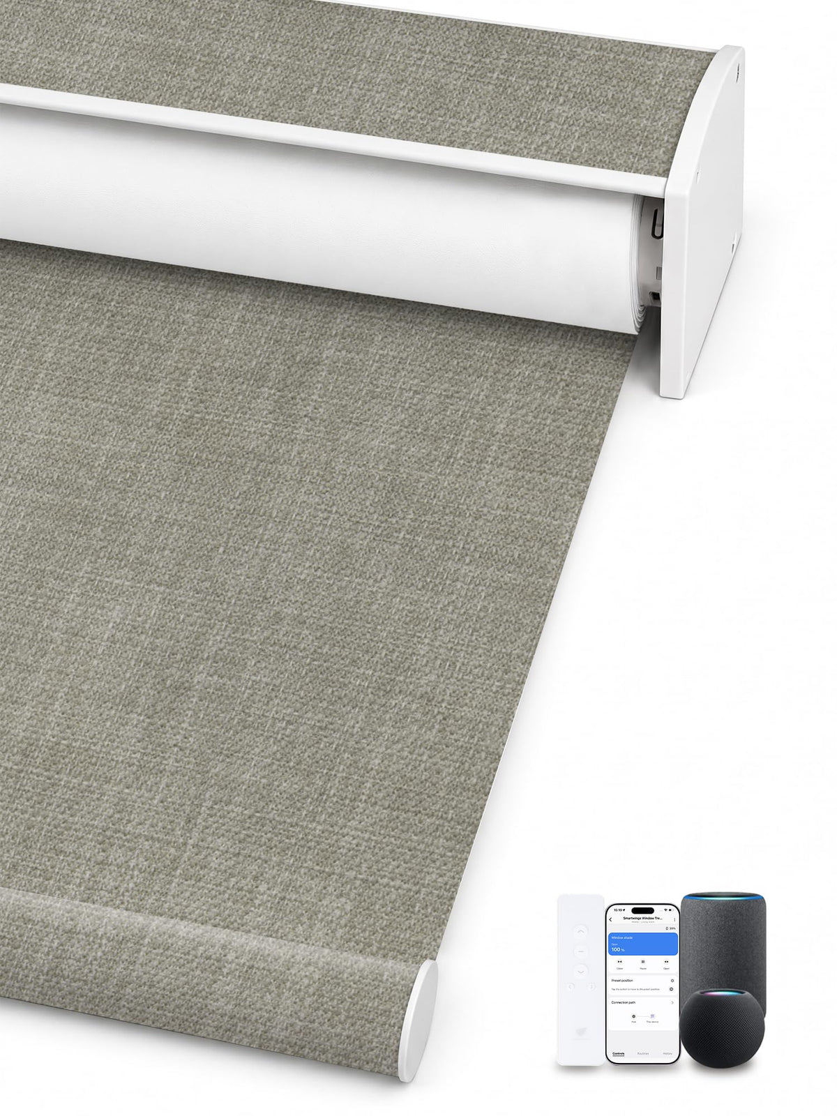 SmartWings Motorized Smart Roller Shades, 100% Blackout Essential Grey