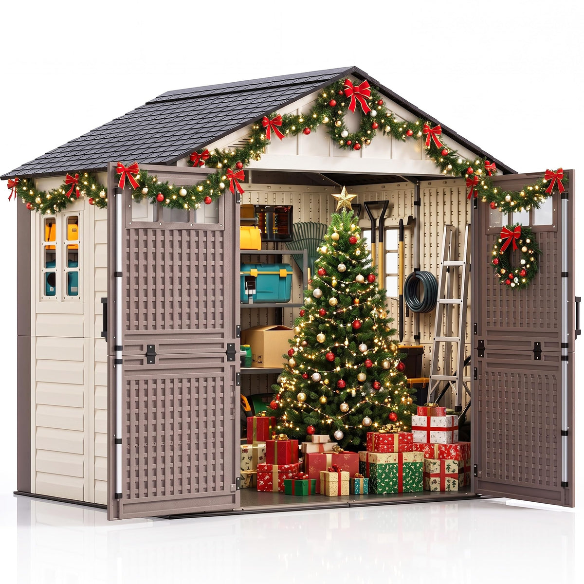 DWVO 5x4FT Resin Outdoor Storage Shed with Floor, Garden Tool Shed